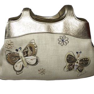 Coach Lexi Handbag Limited Edition Straw Leather Butterfly Purse Rhinestones